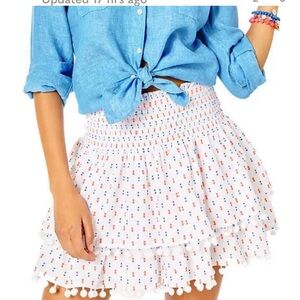 Lilly Pulitzer Pom Pom Tiered Smocked Mini Skirt